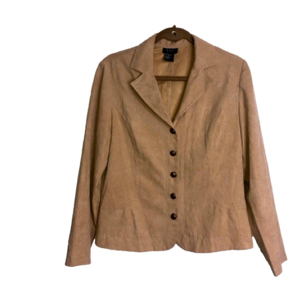 RQT Jacket Blazer Tan M Button Front Faux Suede Lightweight